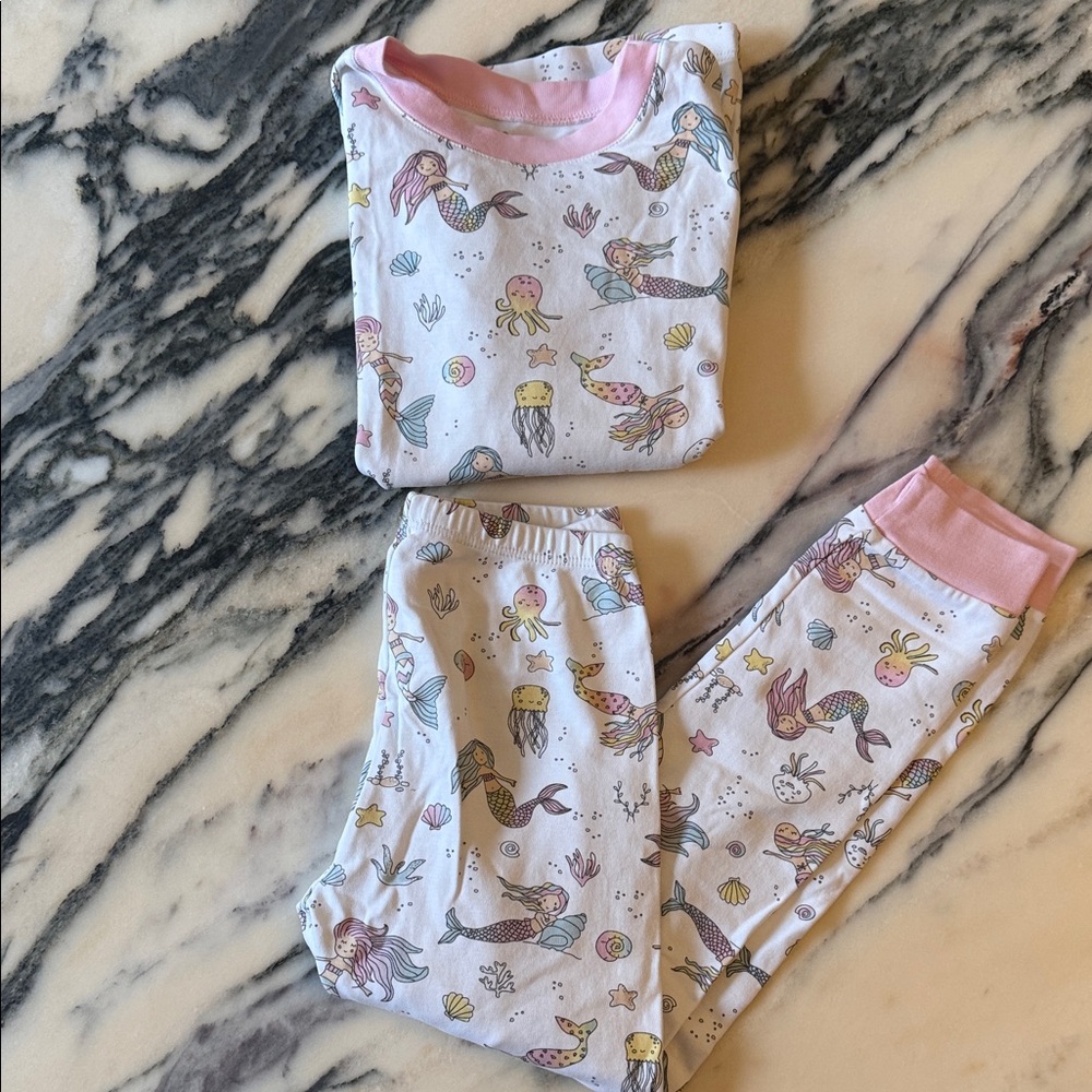 Noomie brand Whimsical Mermaid Kids Pajama Set - Pink and White